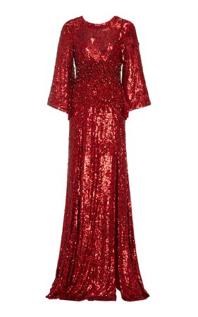 Rachel Gilbert Capella Embellished Sequined Slit Gown Size: 0