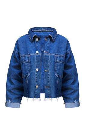 Mid Blue Wash Raw Hem Cropped Denim Jacket | PrettyLittleThing USA