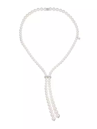 Shop Mikimoto Everyday Essentials 18K White Gold, 8.5MM White Cultured Akoya Pearl & Diamond Strand Necklace | Saks Fifth Avenue