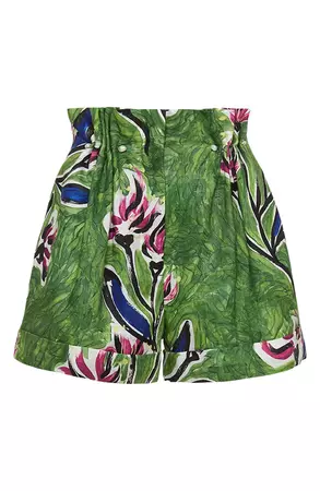 Aje Eden Floral Print Paperbag Waist Linen Shorts | Nordstrom