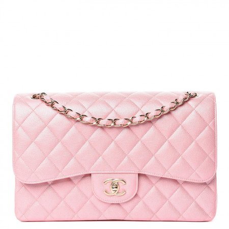 CHANEL Iridescent Caviar Quilted Jumbo Double Flap Pink 444339