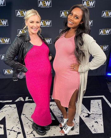 Brandi Rhodes on Instagram: “The calm before the storm of ladder and exploding barbed wire death matches. (We didn’t plan the matching dresses 💕). #aewrevolution”