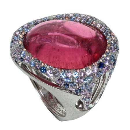 Cabochon Rubellite with Pink Sapphire and Diamond Ring in 18 Karat Rose Gold For Sale at 1stDibs