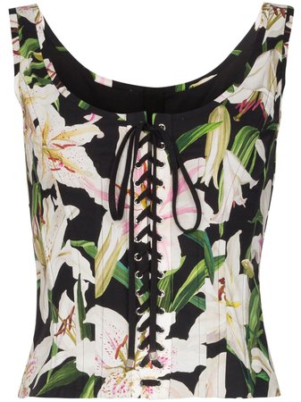 Black Dolce & Gabbana Floral Lace-up Bustier Top | Farfetch.com