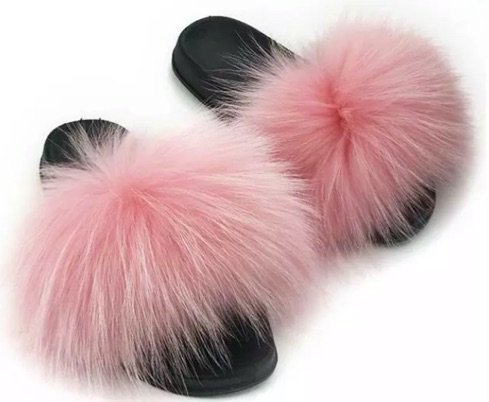 EBay women summer real fur flat shoes fluffy flip flop slippers sliders sandals sizes