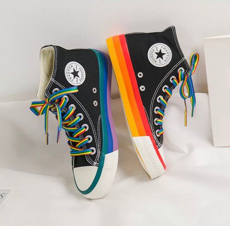 Rainbow Trim Hi Tops LGBTQ Sneakers | Etsy