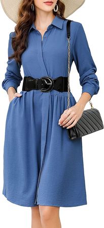 MISSKY Womens Casual Dresses Work Midi Belted Asymmetrical Long Sleeve Button Down Shirt Dress for Women with Pockets at Amazon Women’s Clothing store