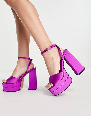 ASOS DESIGN Wide Fit Nix platform heeled sandals in magenta | ASOS