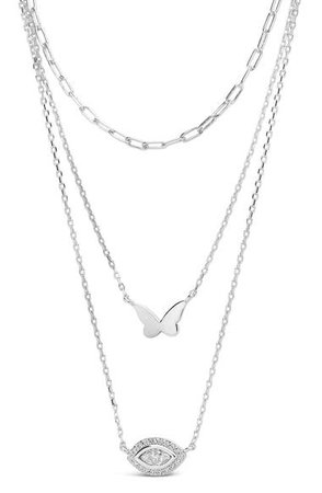 Sterling Forever Evil Eye Butterfly Layered Necklace | Nordstrom