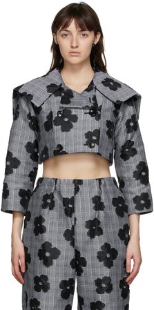 Tricot Comme des Garçons: Black & Grey Floral Cropped Jacquard Jacket | SSENSE