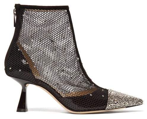 Kix 65 Crystal Embellished Mesh Ankle Boots - Womens - Black