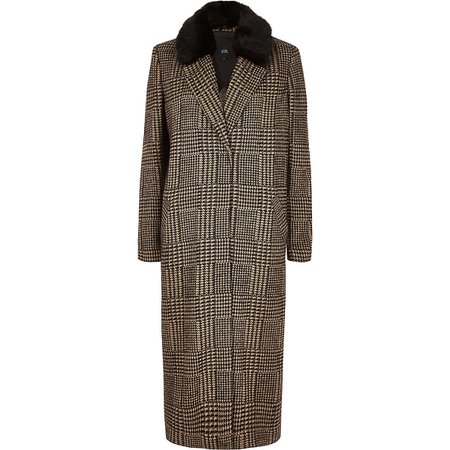 Brown check faux fur knit coat - Coats - Coats & Jackets - women