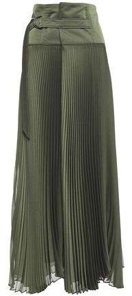 Belted Pleated Crepon Maxi Skirt