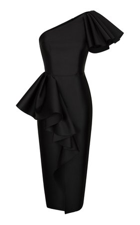 Ruffled Satin One-Shoulder Midi Dress By Rasario | Moda Operandi