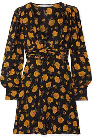 Marion Floral-print Silk Crepe De Chine Mini Dress - Black