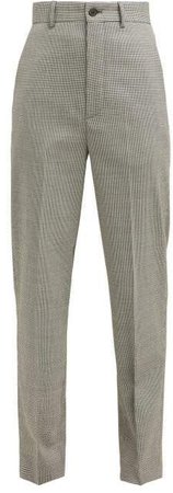 Checked High Rise Wool Blend Trousers - Womens - Black White