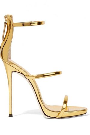 gold metallic leather ankle strap sandal