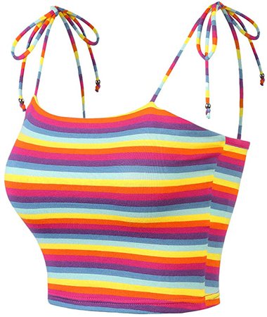 Allegra K Women's Rainbow Striped Tie Spaghetti Straps Cami Tube Top Sleeveless Summer Crop Tops X-Small Multicolor at Amazon Women’s Clothing store