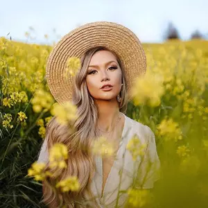 model in yellow flowers