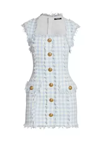 Shop Balmain Vichy Tweed Gingham Minidress | Saks Fifth Avenue