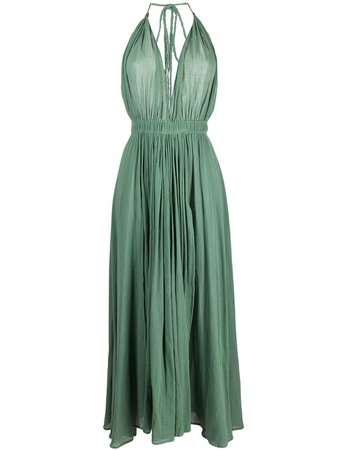 Shop green Caravana long halterneck cotton-blend dress with Afterpay - Farfetch Australia
