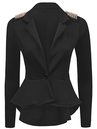 Womens Spike Studded Jacket Ladies Peplum Frill Blazer Tail Back Sexy Top (UK 16, Black) at Amazon Women’s Clothing store: