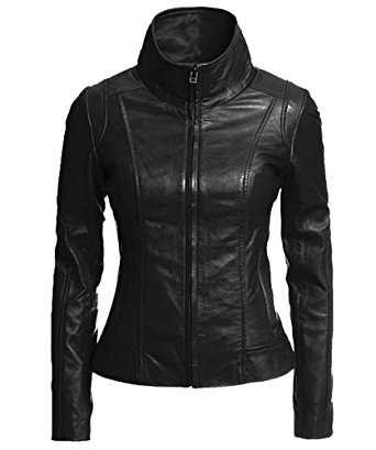 Black Collar Leather Jacket Women