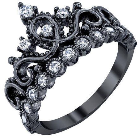 Black Rhodium-plated Sterling Silver Crown Ring / Princess | Etsy