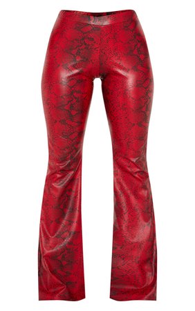 *clipped by @luci-her* Red Snake Faux Leather Flared Pants | PrettyLittleThing USA