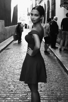 Black/white photo - black dress