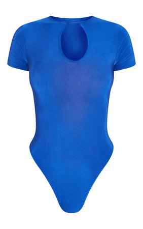 Bright Blue Slinky Cut Out Short Sleeve Bodysuit | PrettyLittleThing USA