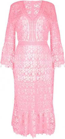 Amazon.com: Women's Sexy Deep V-Neck Lace Crochet Hollow Out Dress Long Sleeve Wedding Guest Dresses with Lace Appliques : Clothing, Shoes & Jewelry