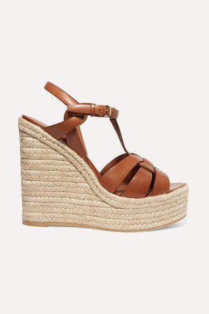 Tribute Leather Espadrille Wedge Sandals - Tan