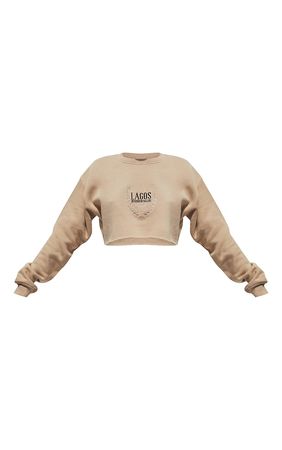 Mocha Lagos Printed Cropped Sweatshirt | PrettyLittleThing USA