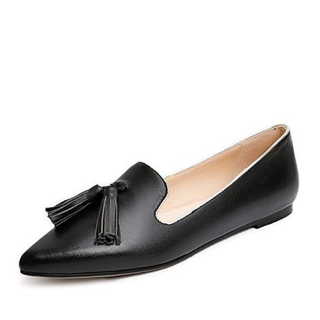 Amazon.com | Nine Seven Genuine Leather Women's Pointy Toe Tassels Handmade Elegant Flats Shoes | Flats