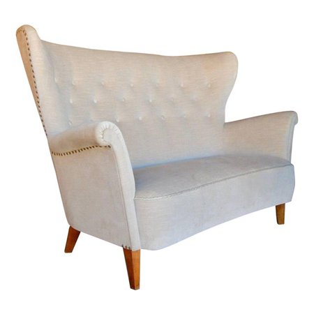 1940s Vintage Swedish Moderne Winged Back Sofa | Chairish