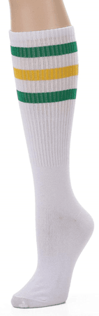 Leotruny Over The Calf Tube Socks White Green Yellow Triple Stripes 1 Size Sport for sale online | eBay