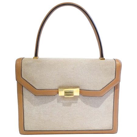 Hermes Tan Canvas Box Leather Top Handle Handbag, 1960s For Sale at 1stDibs | hermes top handle bag
