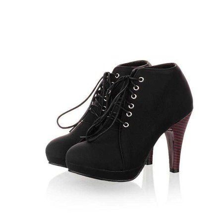 Round Head Lace Black High Heel Boots