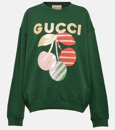 Logo Embellished Cotton Sweatshirt in Green - Gucci | Mytheresa