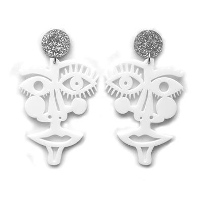 White Acrylic Laser Cut Face Earrings, Statement Jewelry – Boo and Boo Factory