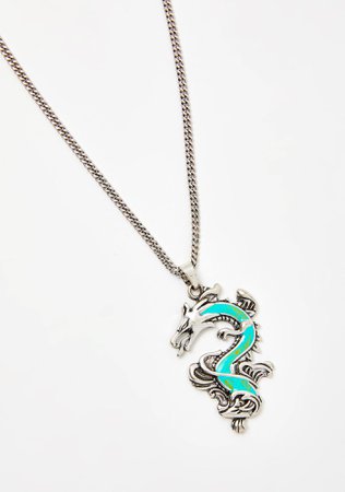Silver Turquoise Dragon Charm Necklace | Dolls Kill