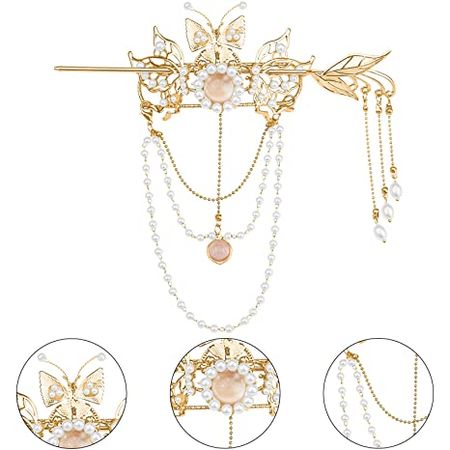 Amazon.com : 2 Pcs Butterfly Tassel Chinese Hair Sticks Gold Hanfu Pins Pearl Flower Hair Pins Vintage Classical Sticks Long Tassel Chinese Hair Jewelry Accessories : Beauty & Personal Care