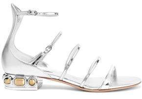 Embellished Metallic And Mirrored-leather Sandals