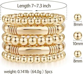 Amazon.com: Gold Bangles Bracelet for Women Chunky Curved Stacking Plated Bead Ball Stretchable Bracelets: Clothing, Shoes & Jewelry