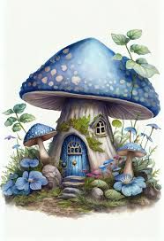 Blue mushroom fairy house