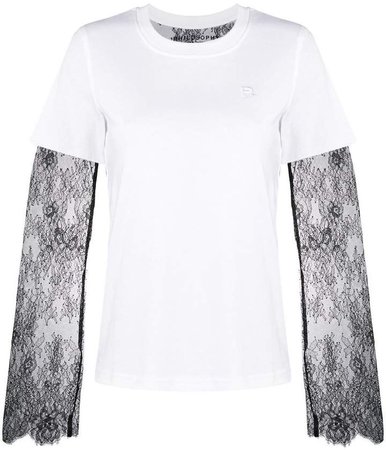 lace insert layered-effect T-shirt