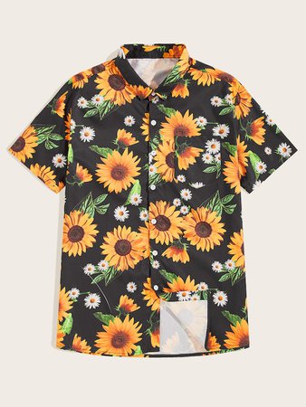 Guys Sunflower Print Shirt | ROMWE