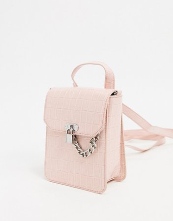 ASOS DESIGN mini backpack with padlock detail in blush | ASOS