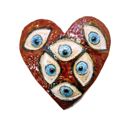 Ceramic Heart Ornament With Eyes